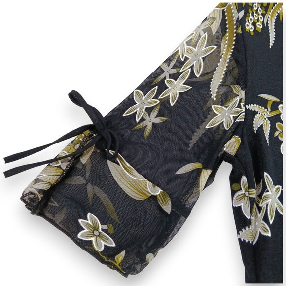 Design Works- Women's Top-Black, Green-White floral- PSMALL-Lined 3/4 Sleeve - Picture 9 of 14